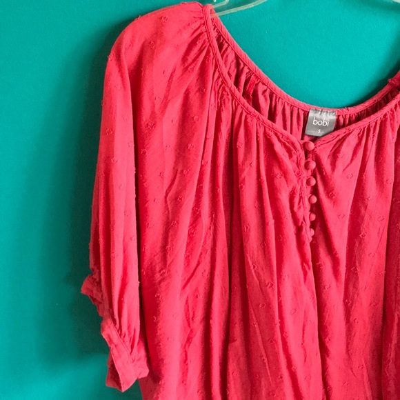 Bobi pink button butterfly sleeve top - Picture 2 of 5